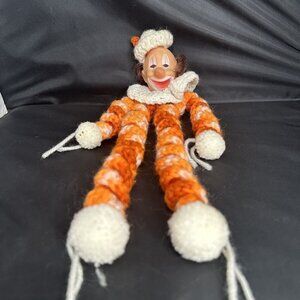 Vintage Yarn Clown Orange White Skinny leggy Stringy Guy